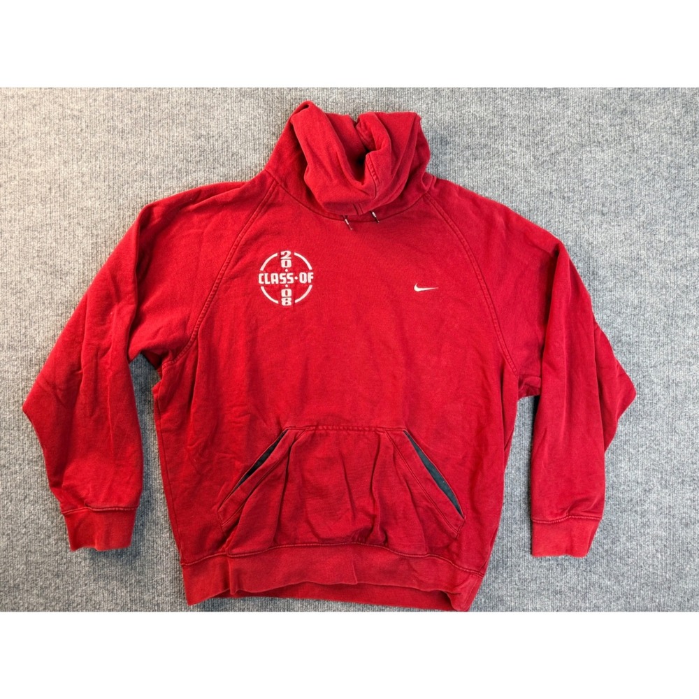 Nike Mens Medium Red Class of 08 Graphic Hoodie Fleece Pullover Y2K Streetwear